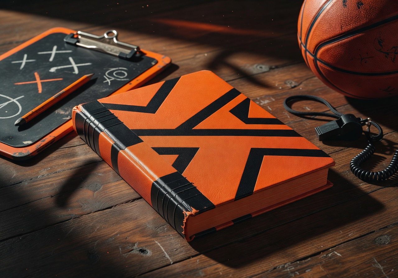 Basketball coaching manual with court diagram cover