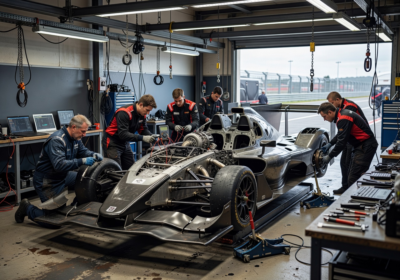 Motorsport engineering book near race helmet