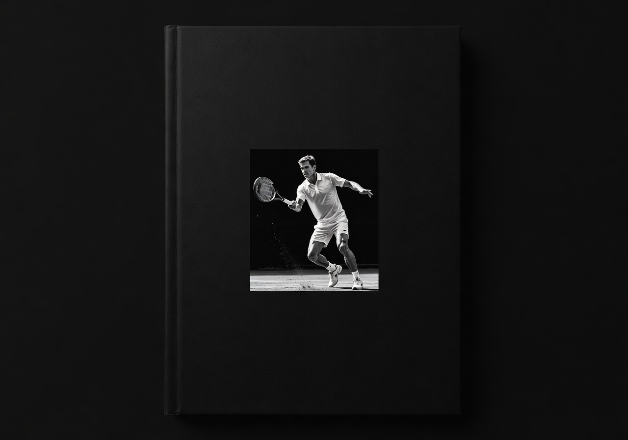 Tennis biography book with minimalist black cover